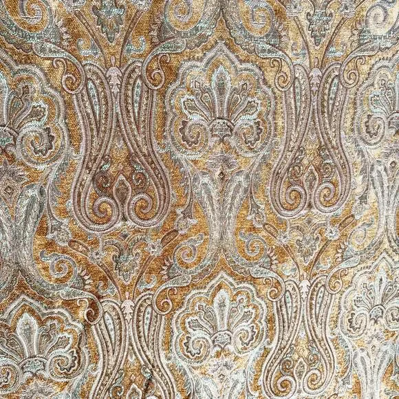 Jacquard Upholstery Fabric in Opulent Aquamarine, Silver, and Gold Pattern